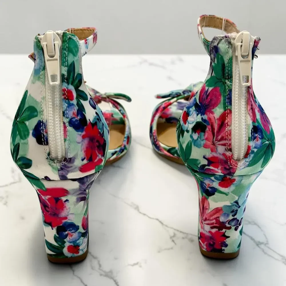 A2 by Aerosoles Bella Sandals 7M Watercolor Floral Block Heel Ankle Strap NIB